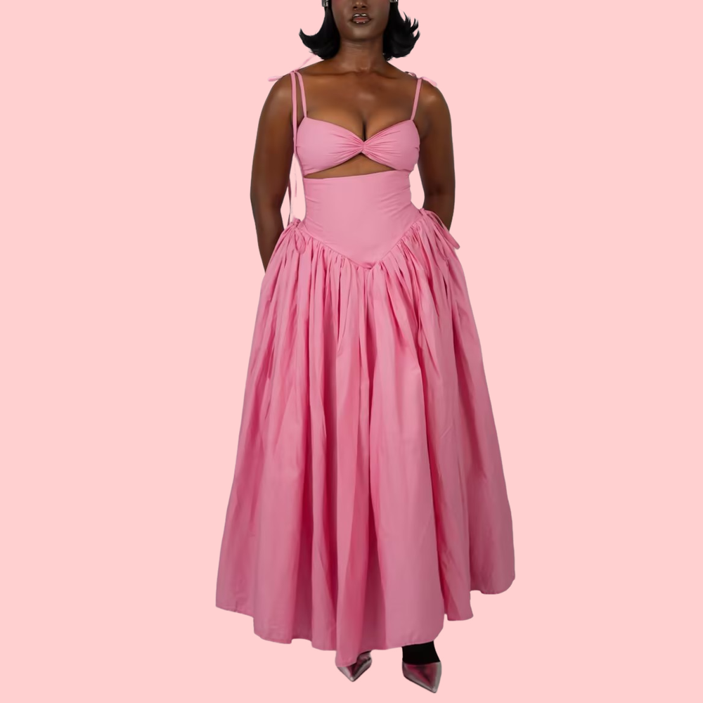 Solid-Color Lace-Up Maxi Dress