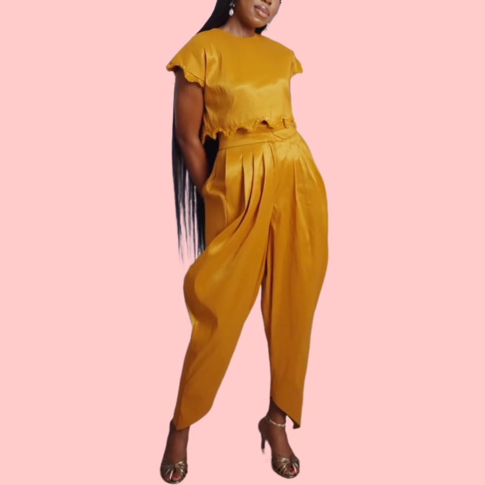 Rhinestone Short-Sleeve Top & Pants Set