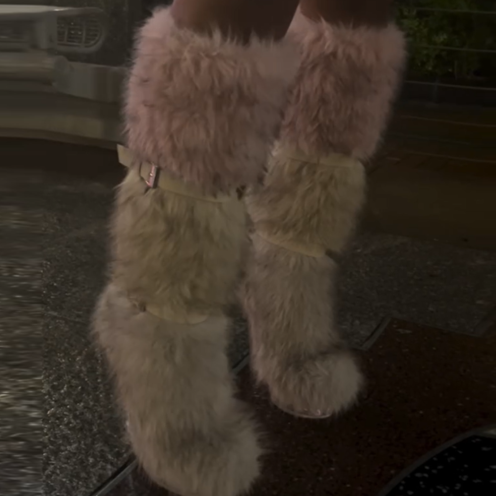 Fur-trimmed Strappy Transparent High-Heel Boots