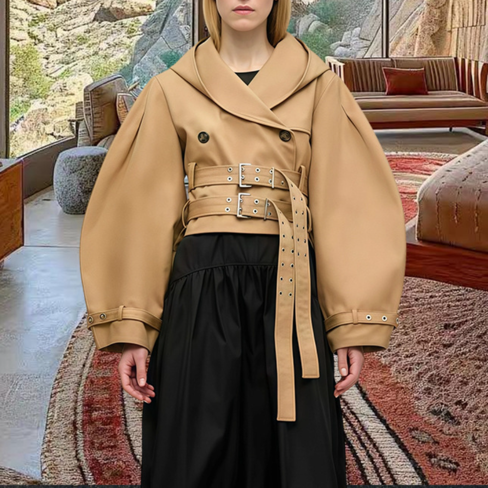 Khaki Double-Breasted Strap Jacket
