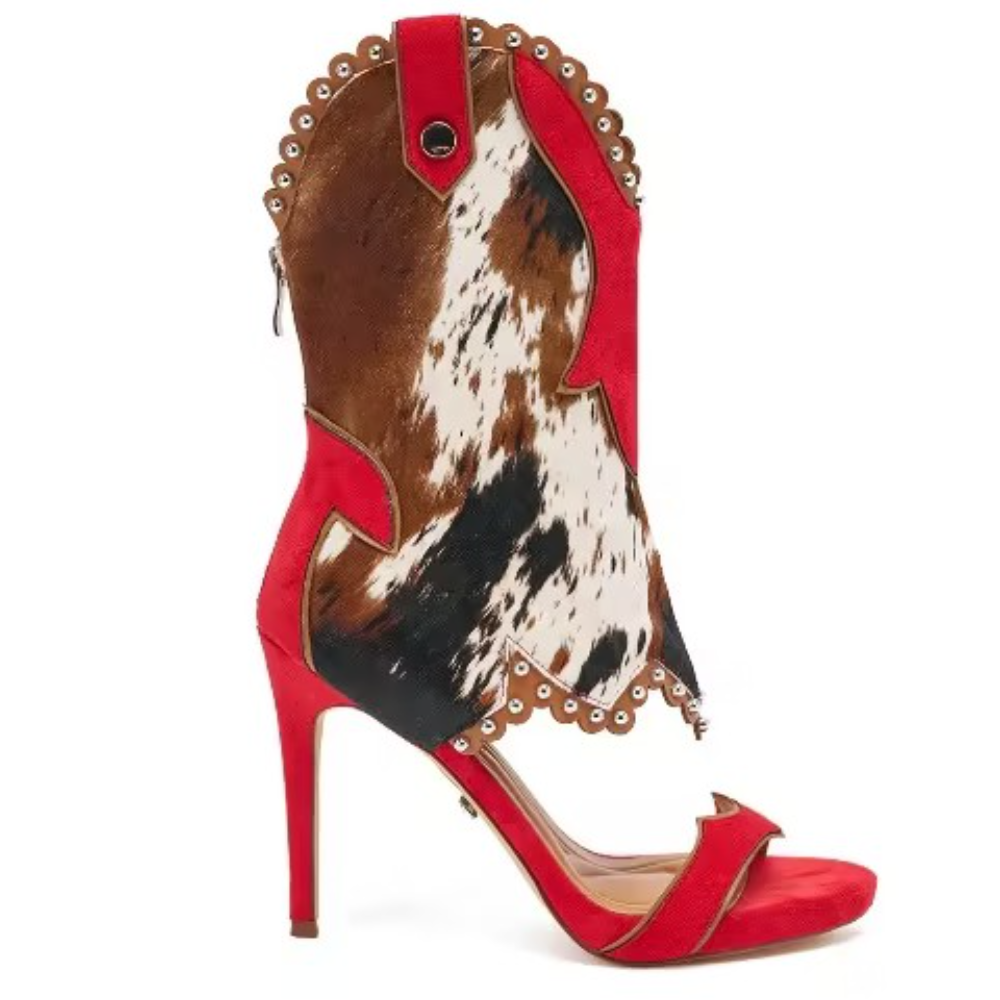 Leopard-print Patchwork Western Cowboy High Heels