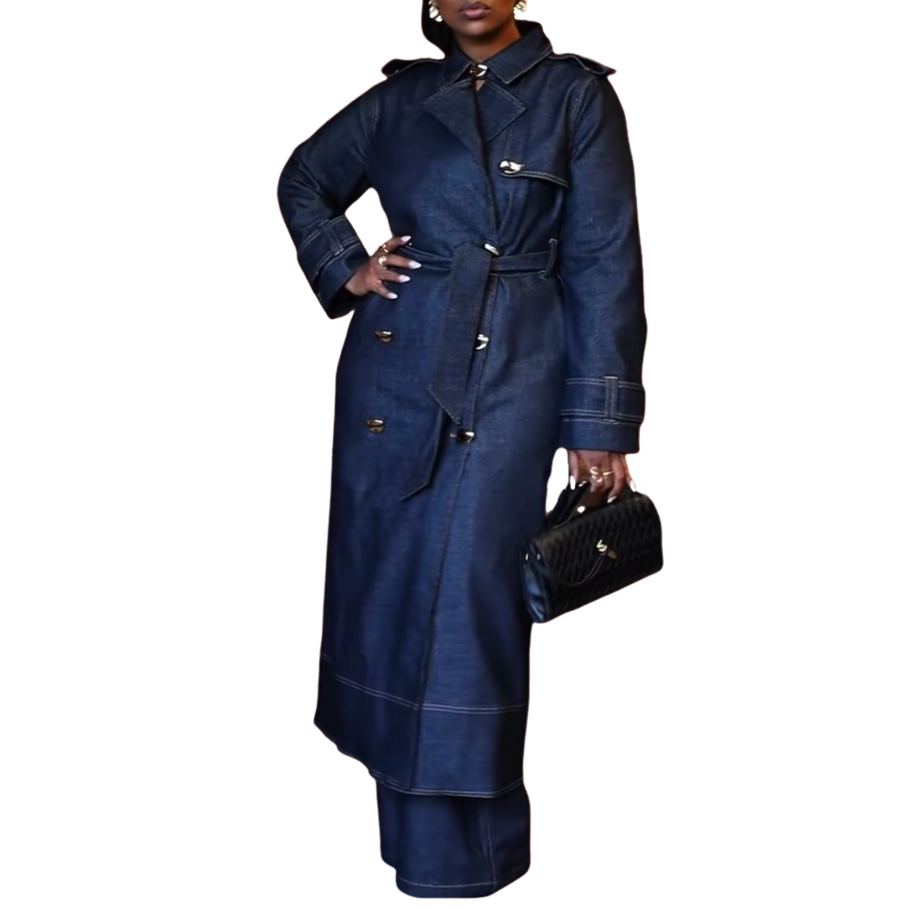 Denim Metal Buckle Strap Trench Coat