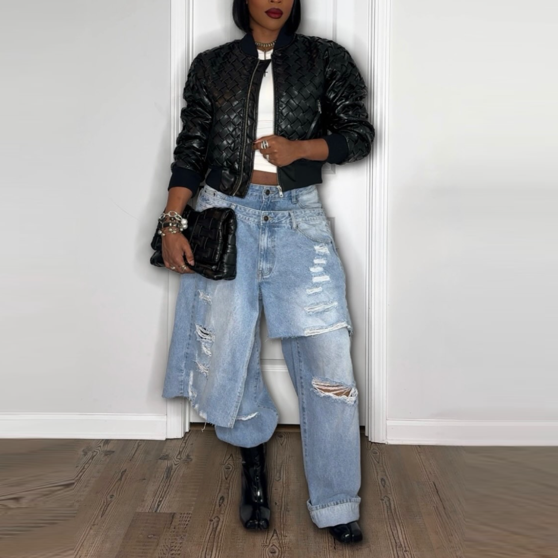 Double-Layered Destroyed Jeans