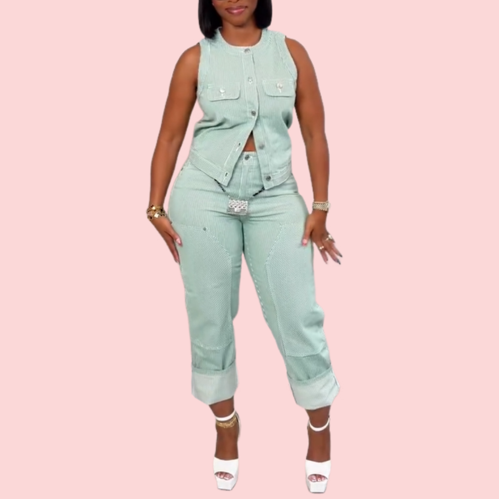 Summer Blue Corduroy Two-Piece Set