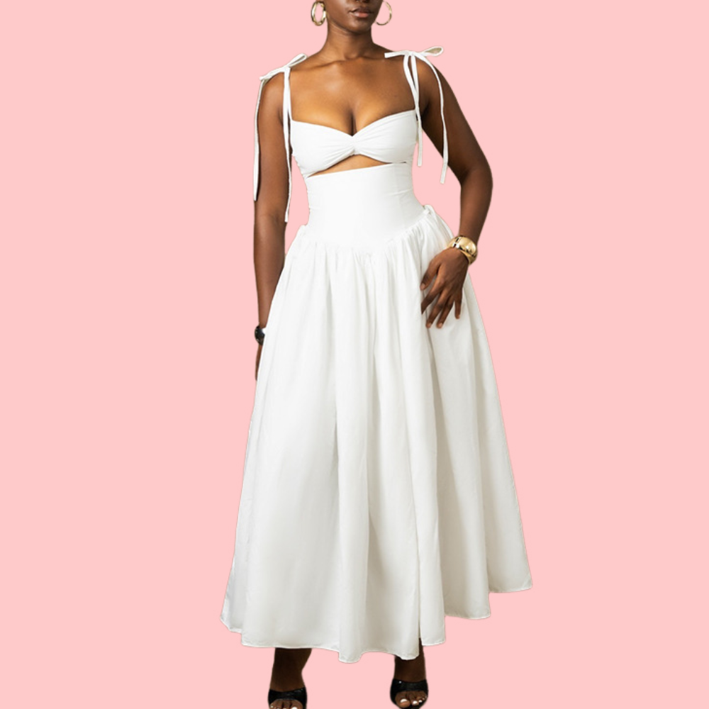 Solid-Color Lace-Up Maxi Dress