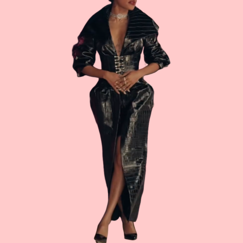 Faux Crocodile Skin V-Neck Maxi Dress