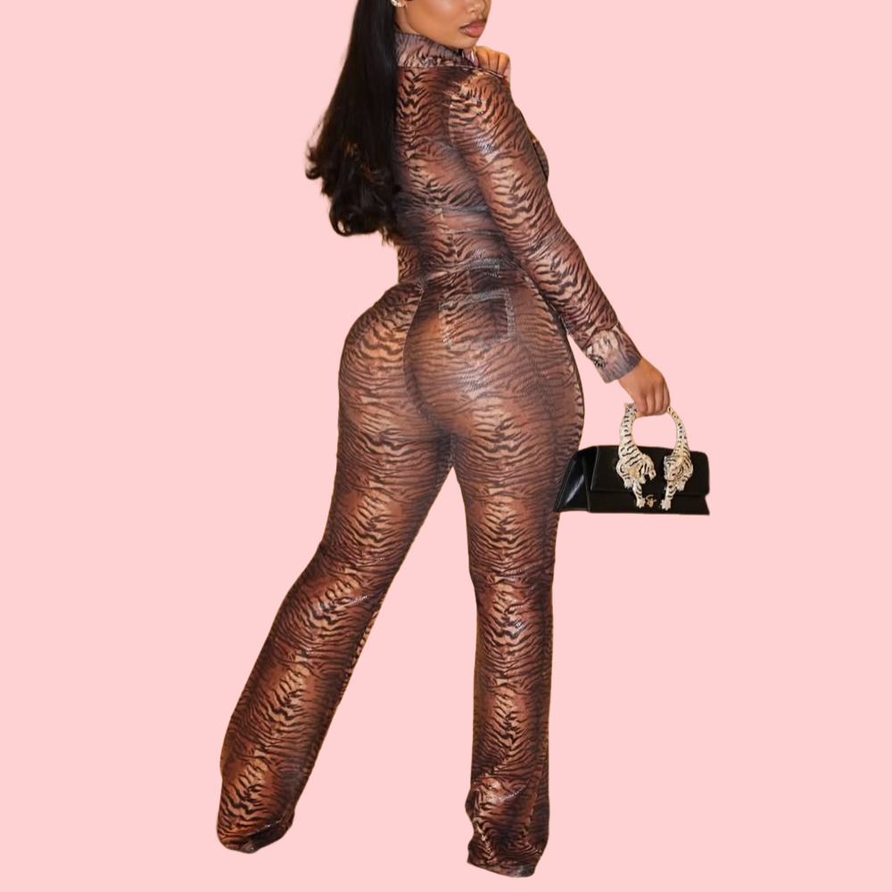 Tiger-Print Slimming Two-Piece Set