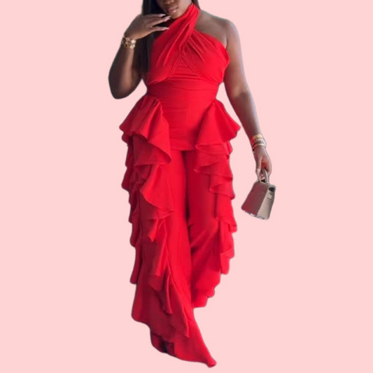 Red Ruffled Jumpsuit