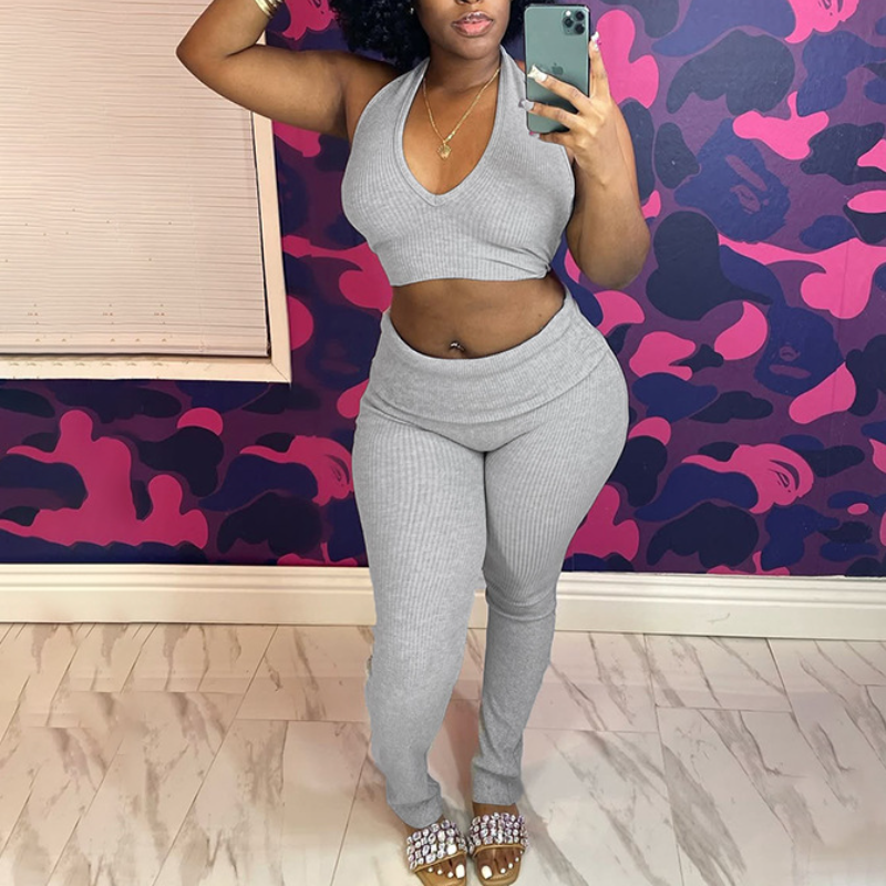 Gray Knit Two-Piece Set