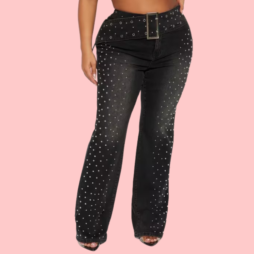 Let's Get It Studded Mid Rise Flare Jeans
