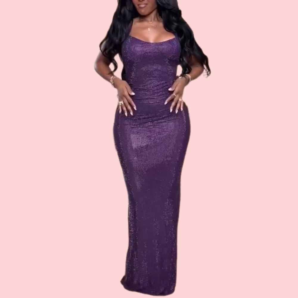 Purple Sequin Backless Evening Dress
