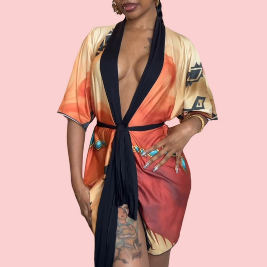 Printed V- Neck Tie-Up Nightgown