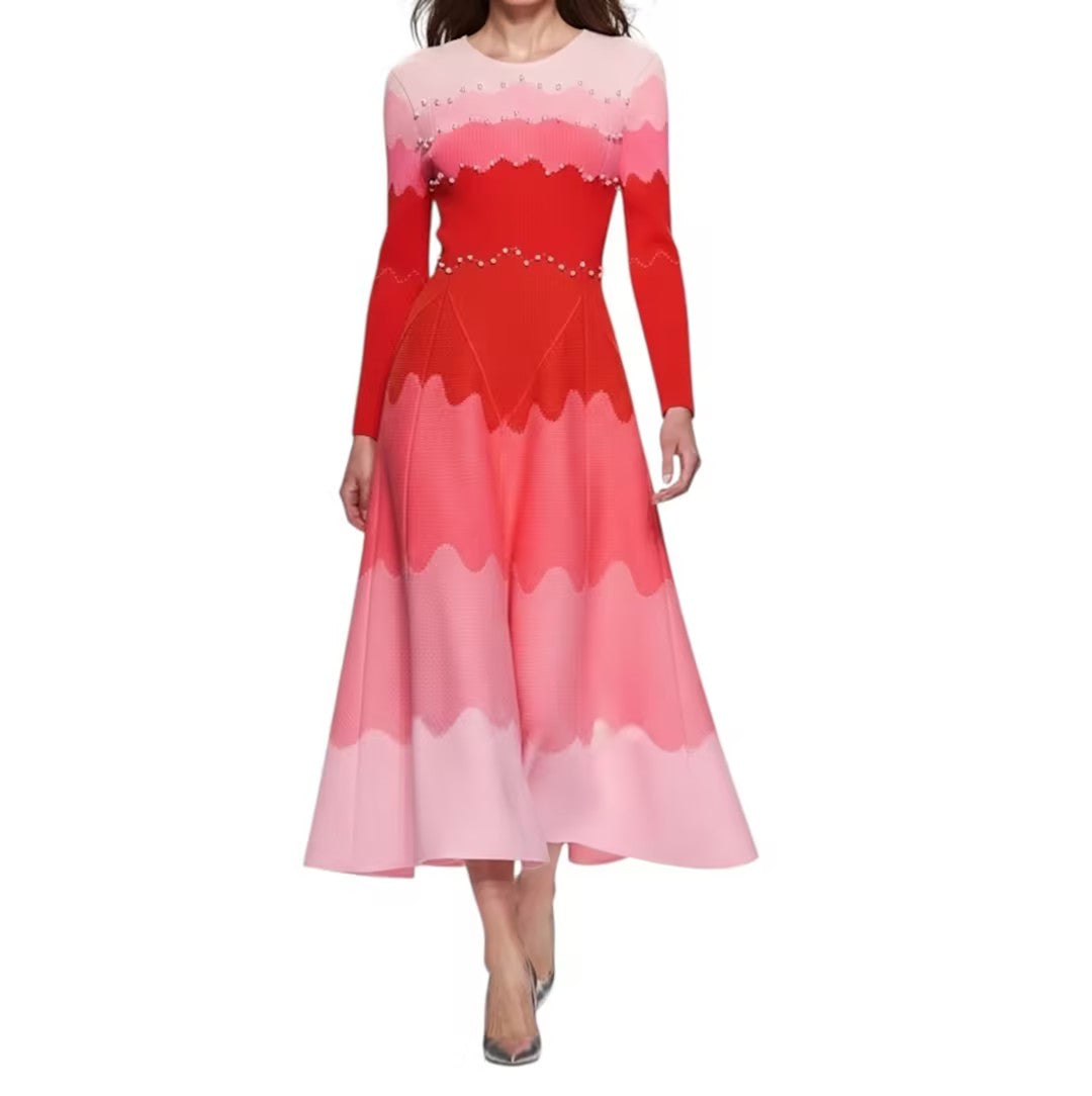 Pearl-embellished Elastic Tulle Dress