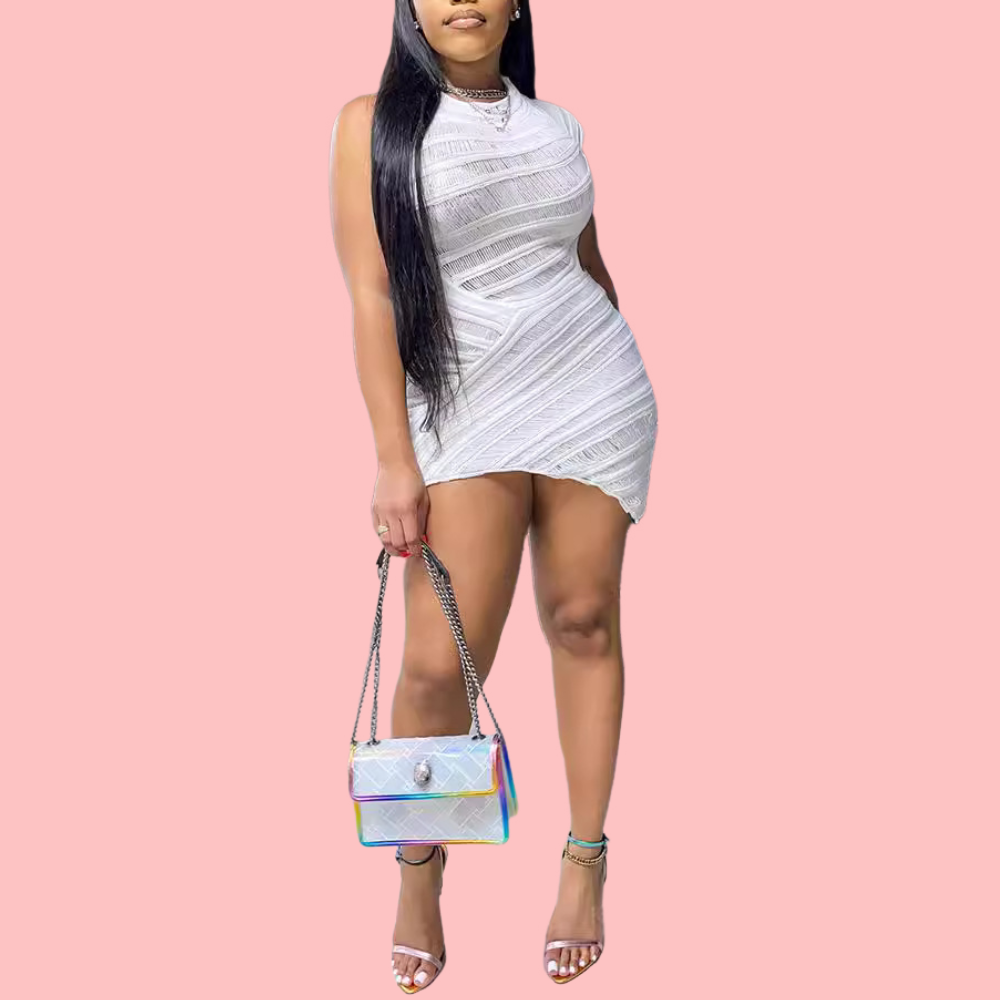 White Knit Cutout Sleeveless Mini Dress