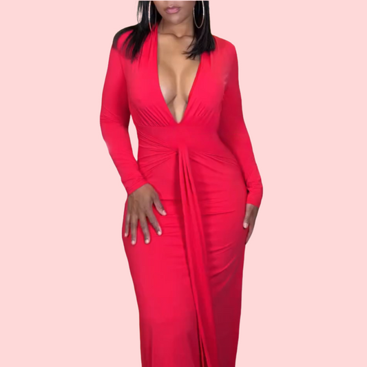 V-Neck Tie-Waist Maxi Dress