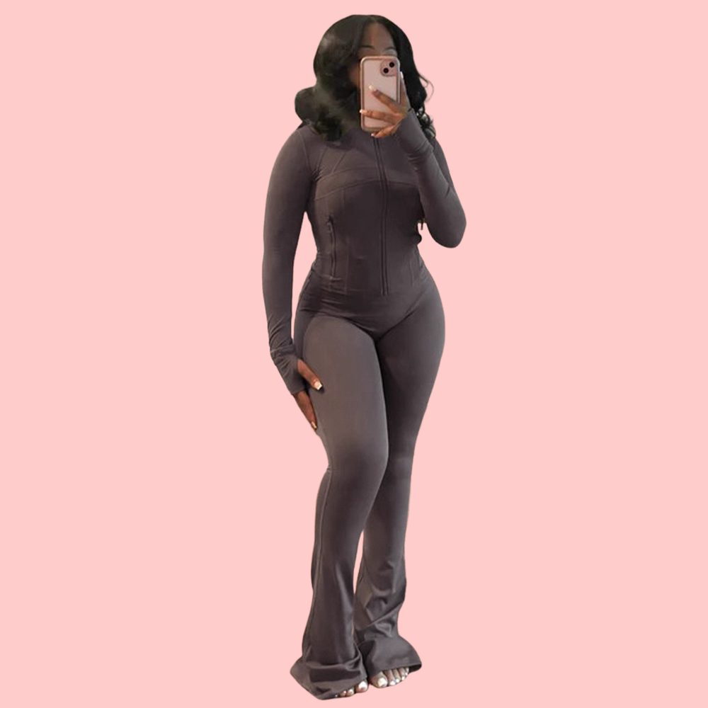 Solid Color Sports Zipper Jacket & Yoga Pants Set