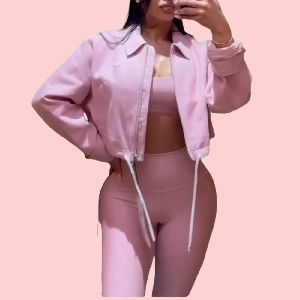 Pink Zipper Jacket & Leggings Set