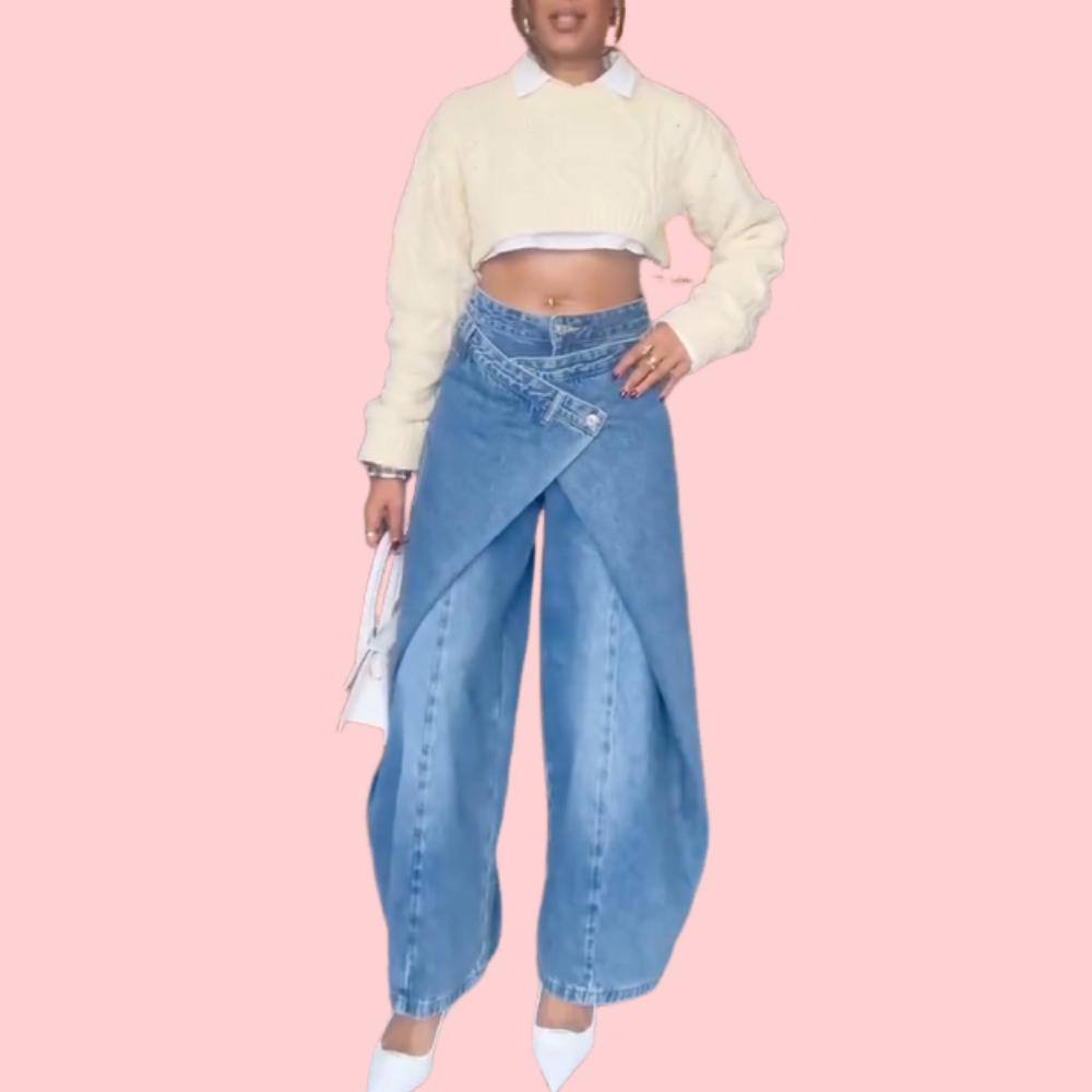 Asymmetrical-seamed Distressed Denim Jeans