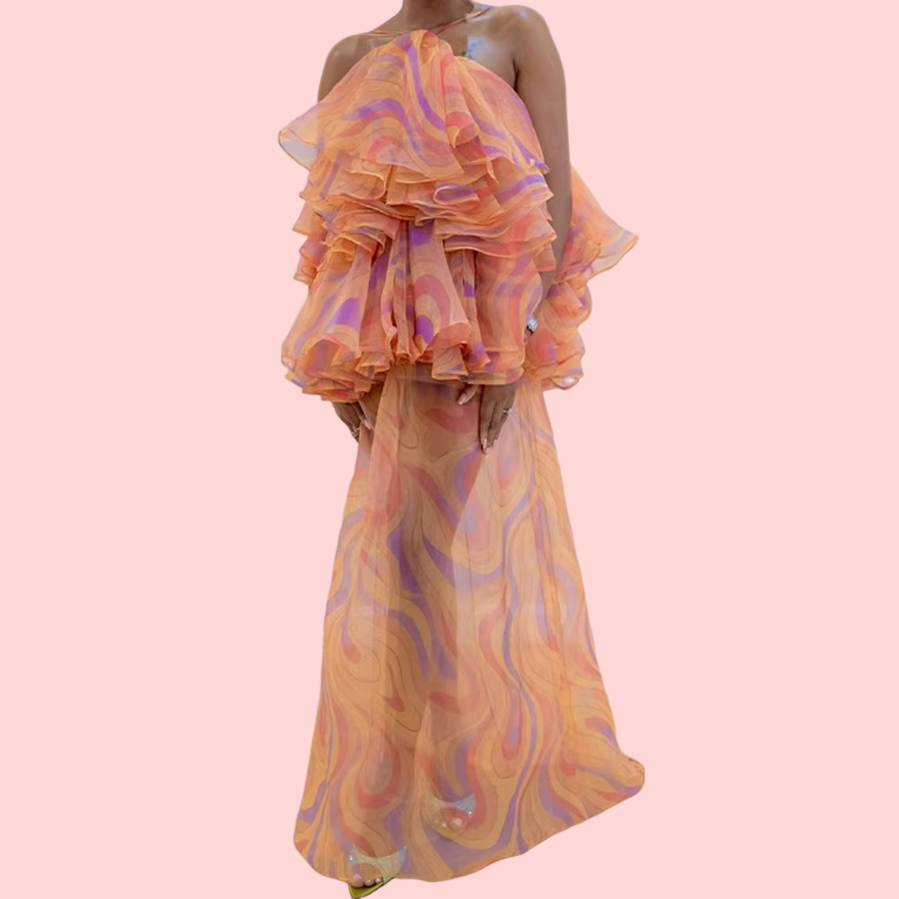 Printed Ruffled Puffy Dress