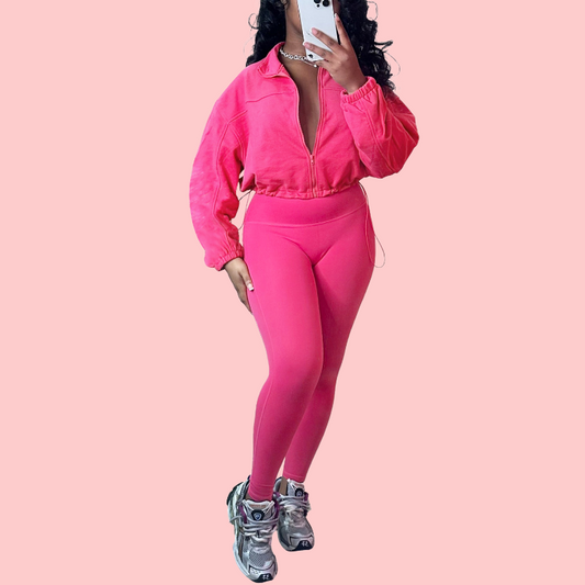 Zipper Drawstring Jacket & Skinny Pants Set