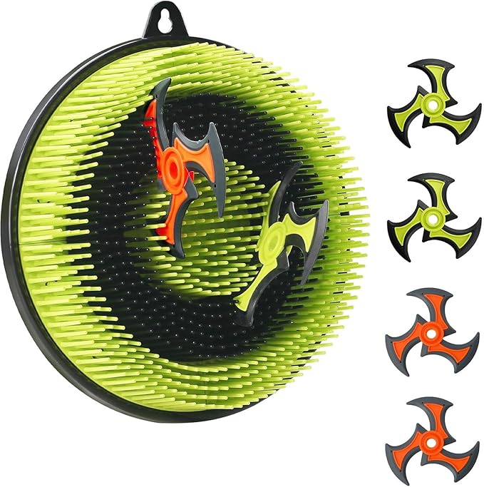 Axe Throwing Game for Backyard,12 Inches Hanging Bristle Target Board with 4 Throwing Stars, Ax Throwing Game Set for Adults and Kids