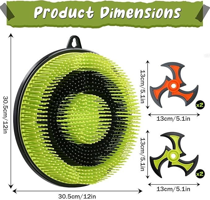 Axe Throwing Game for Backyard,12 Inches Hanging Bristle Target Board with 4 Throwing Stars, Ax Throwing Game Set for Adults and Kids