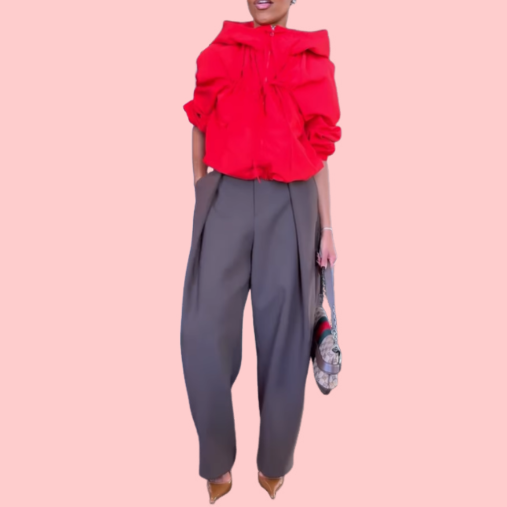 Red Hooded Zipper Jacket