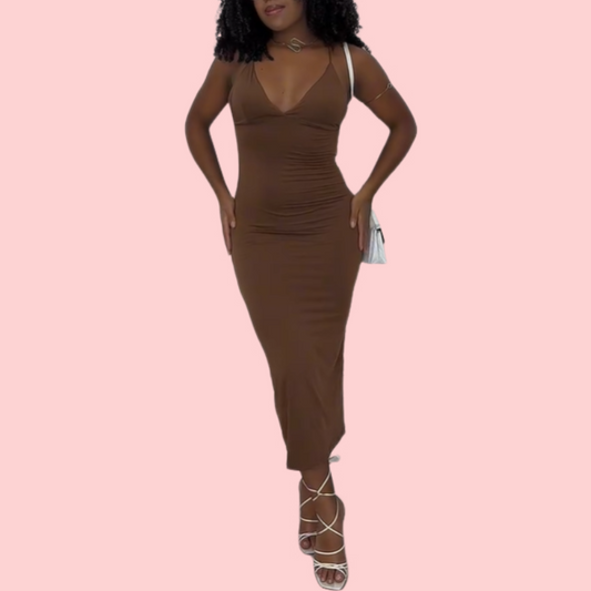 Brown Halter Maxi Dress
