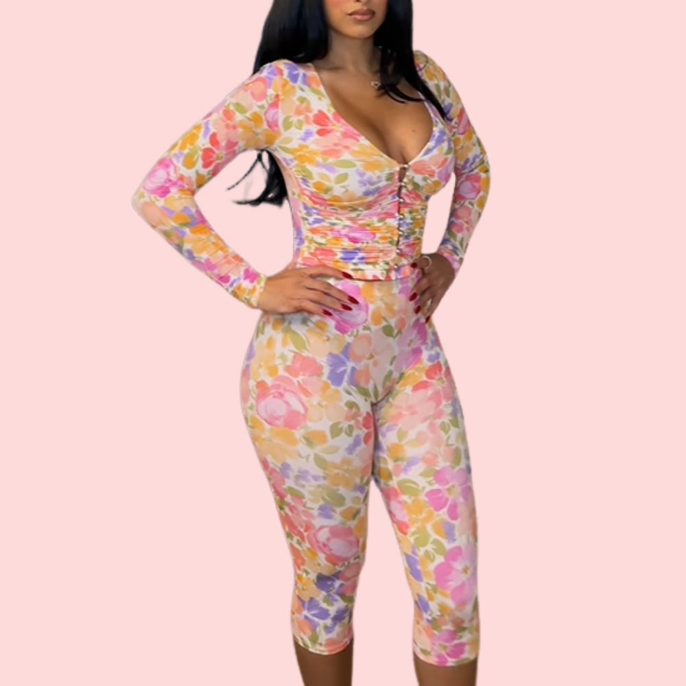 Floral-Print Fitted Two-Piece Set