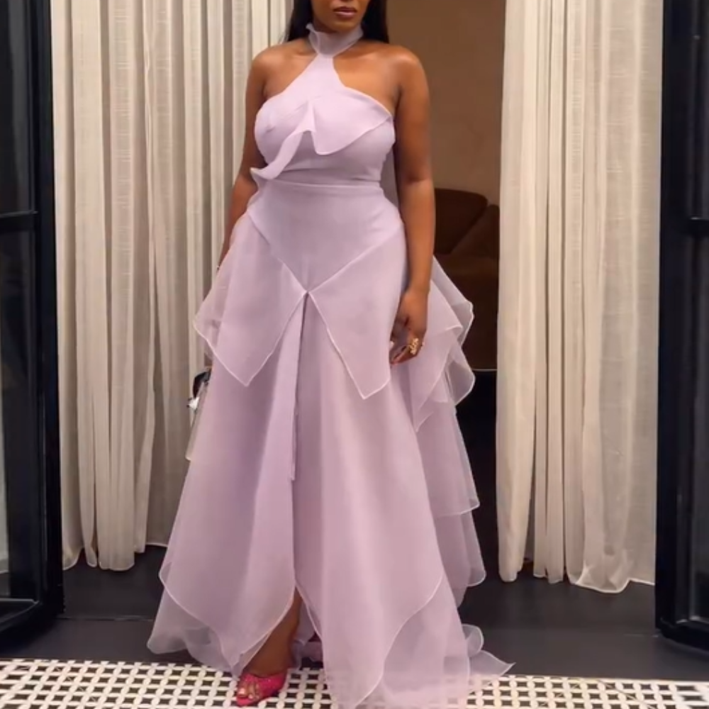 Mesh Halter-Neck Maxi Dress