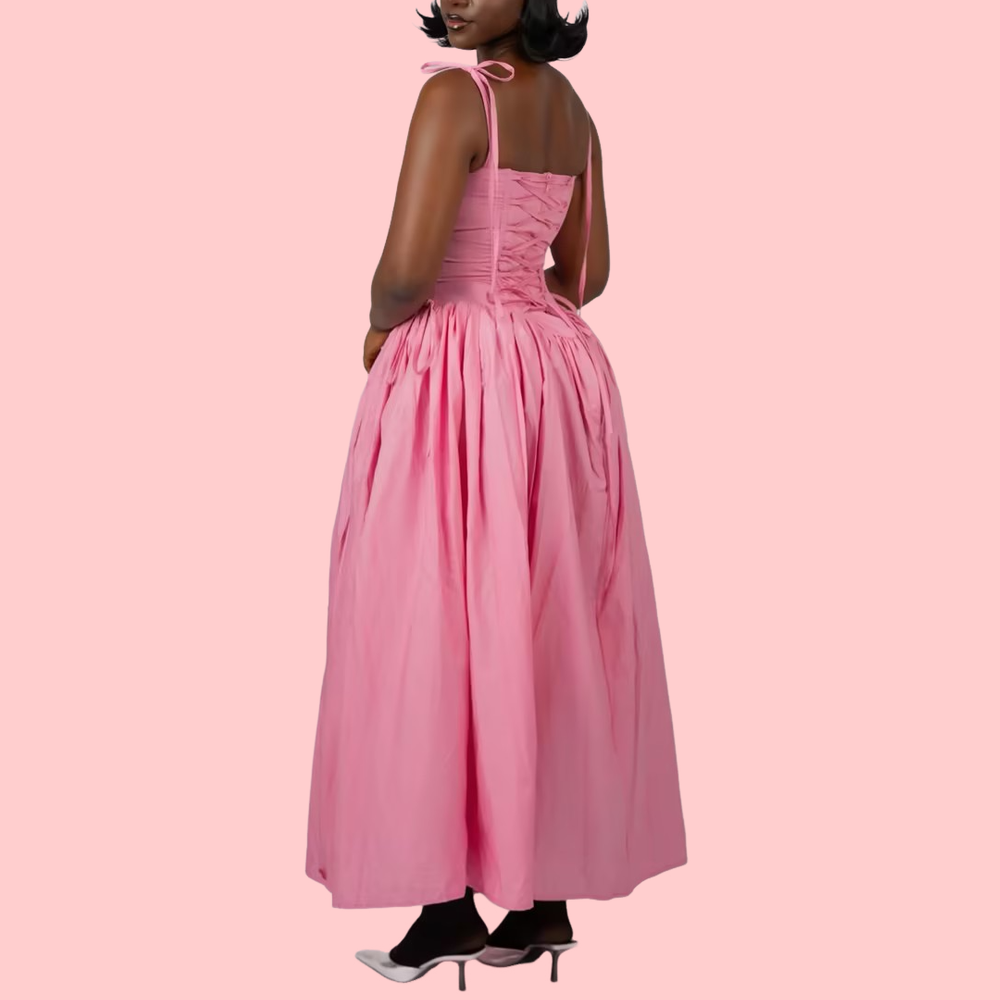 Solid-Color Lace-Up Maxi Dress