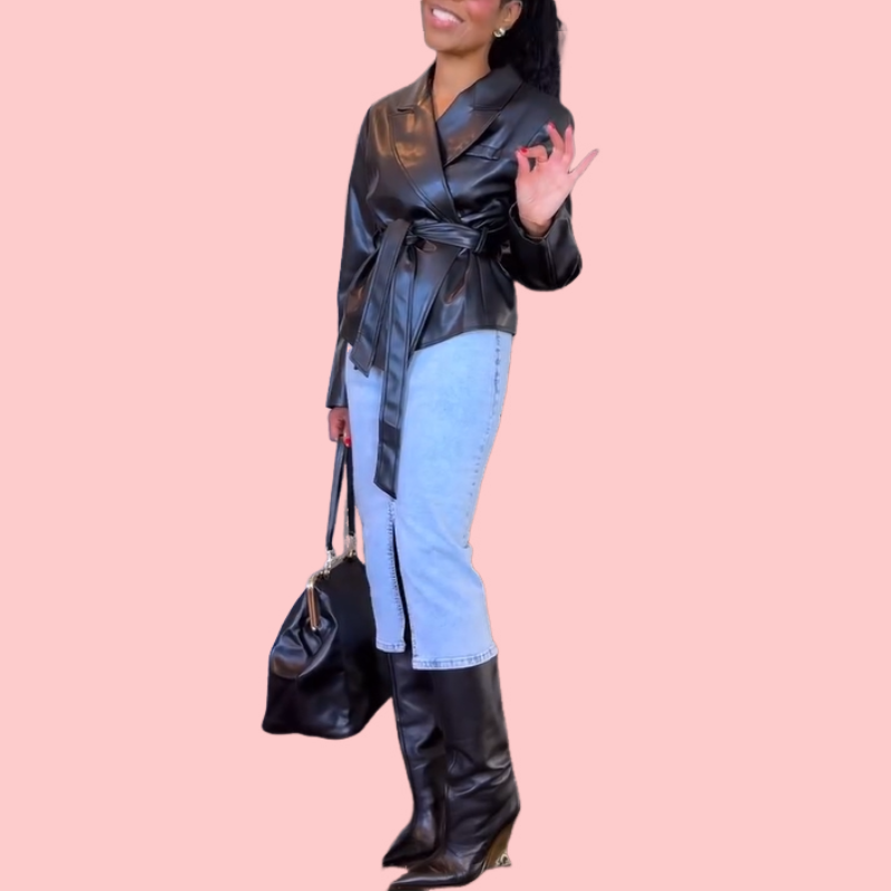 Strap Leather Jacket