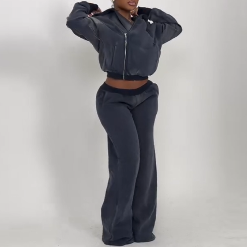 Hooded Zipper Sweatshirt Two-Piece Set