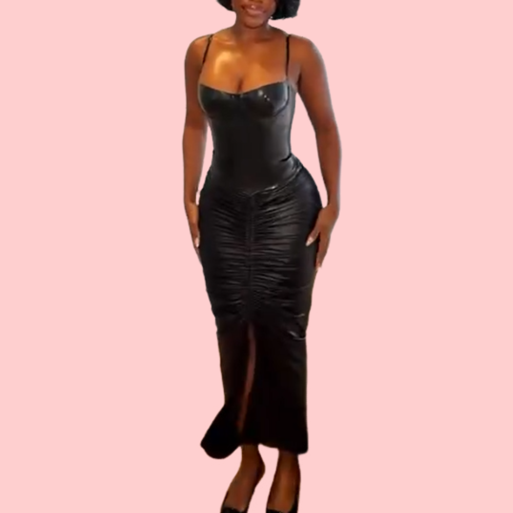 Black Leather Halter Dress