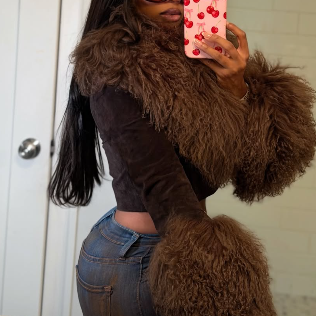 Short Padded Jacket with Fur Sleeves