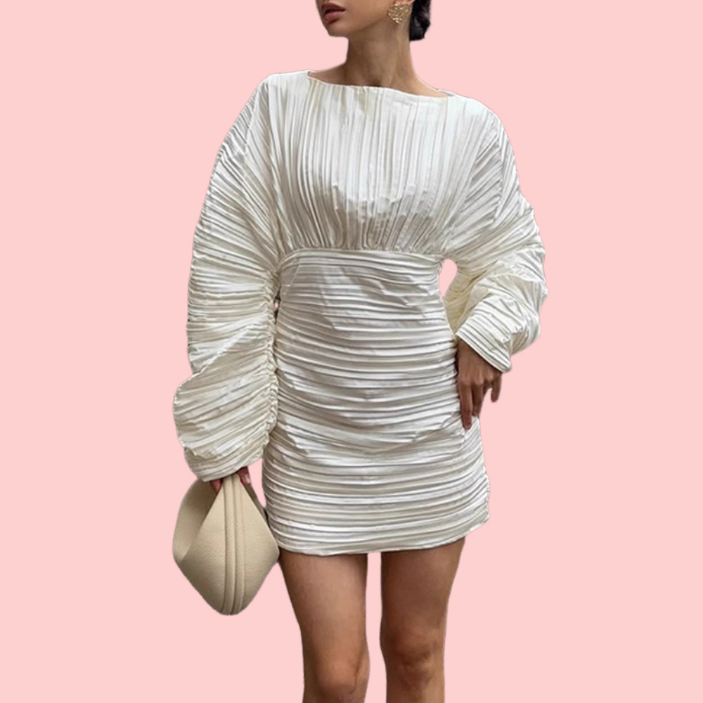 Long-Sleeved Pleated Mini Dress