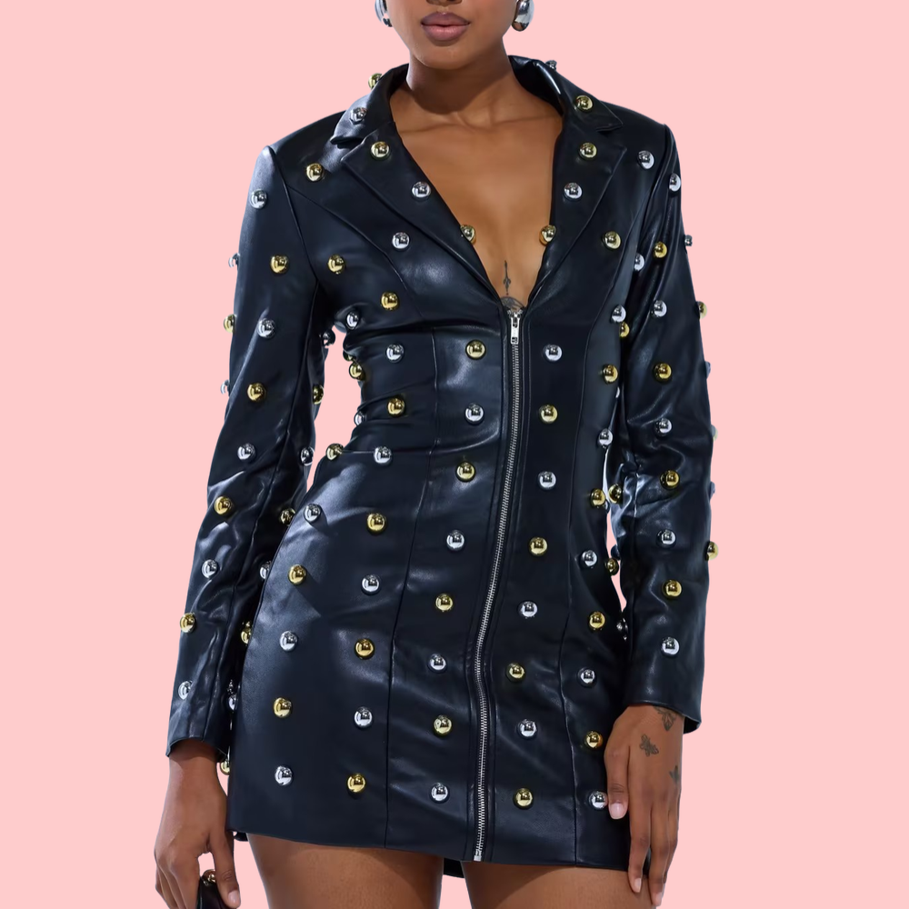 ROCK WITH IT PU BLAZER DRESS WITH HARDWARE