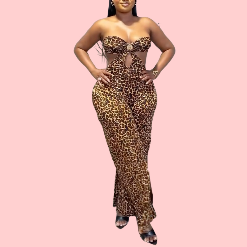 Leopard Print Lace-Up Jumpsuit