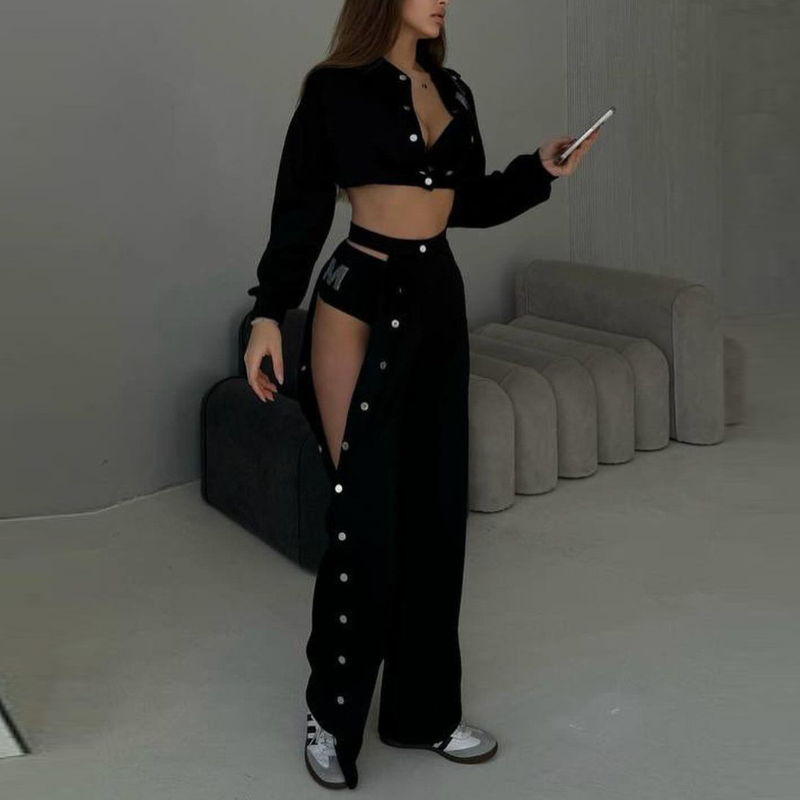 Solid Color Side Button Pants