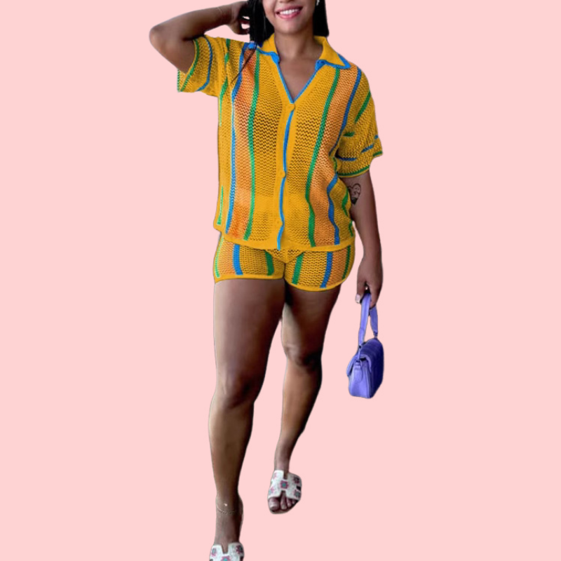 Colorblocked Woven Shirt & Shorts Set