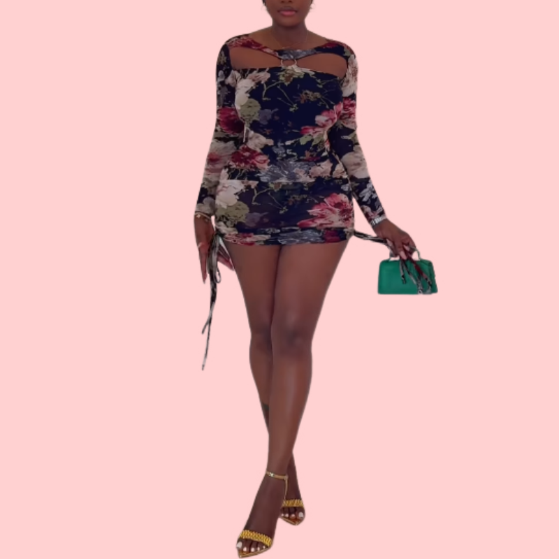Floral Cutout Long Sleeve Bodysuit & Skirt Set