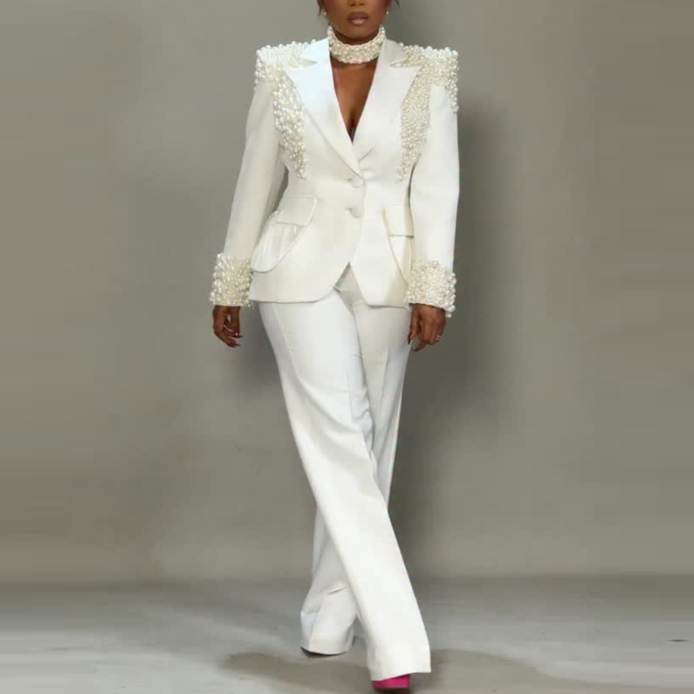 Pearl-embellished Blazer Suit
