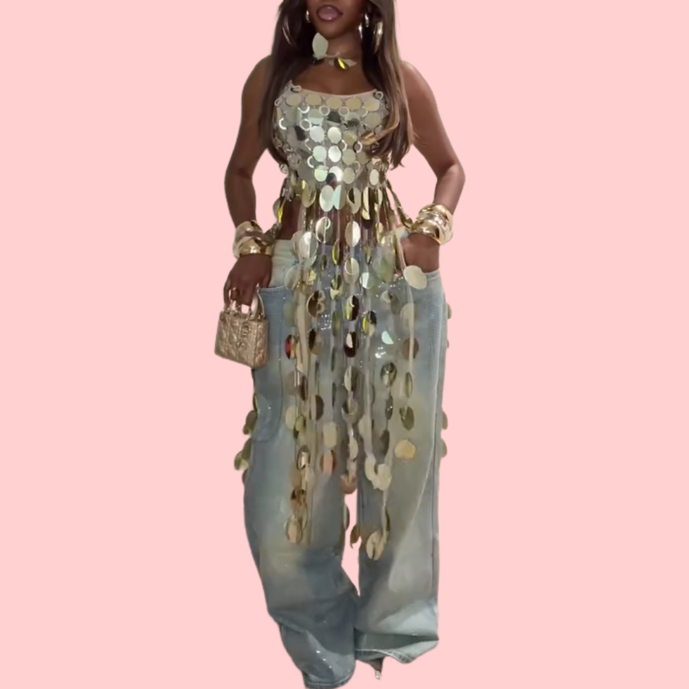 Gold Sequin Fringe Dress