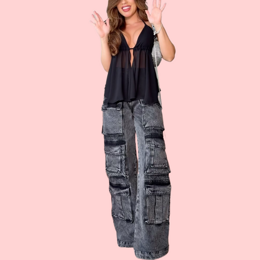 Washed Multi-Pocket Jeans