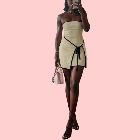 Solid Color Sheath Tie Mini Dress