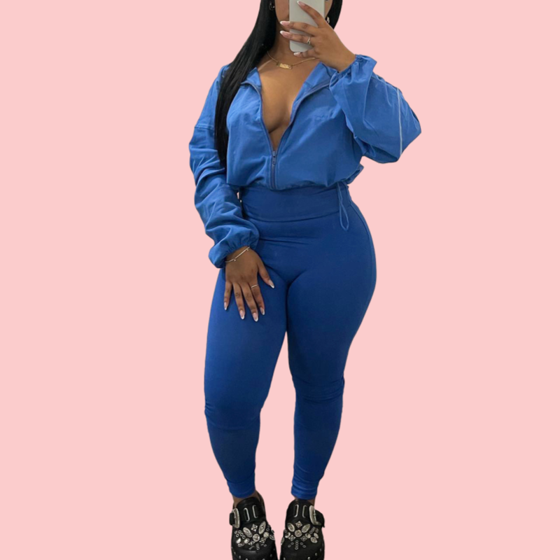 Zipper Drawstring Jacket & Skinny Pants Set