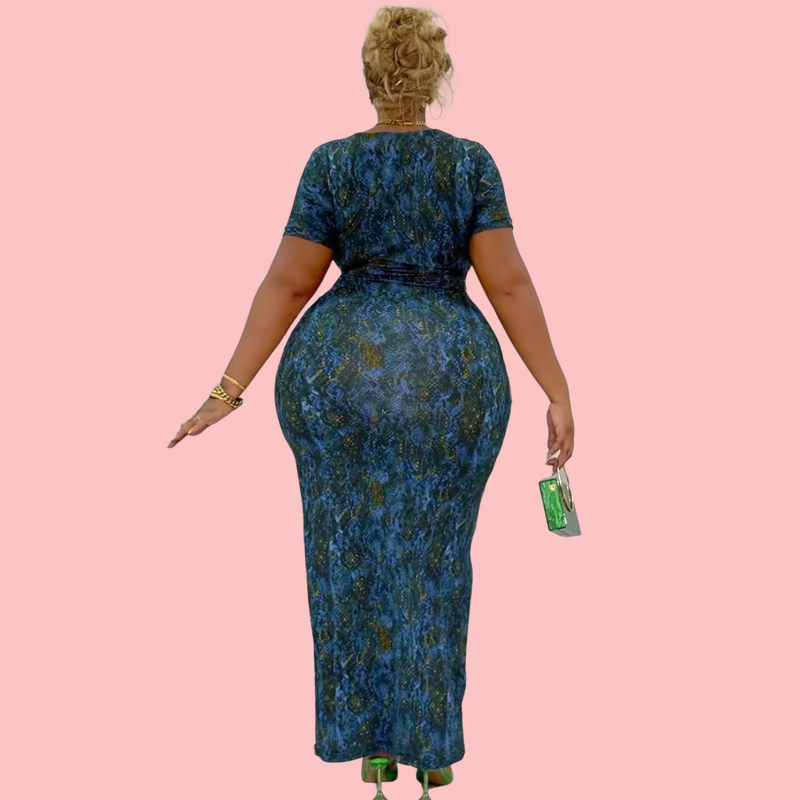 Blue Floral Lace-Up Maxi Dress