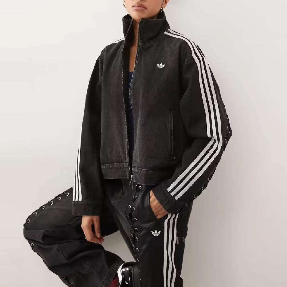 Black Washed Striped Jacket & Tie-Waist Pants Set