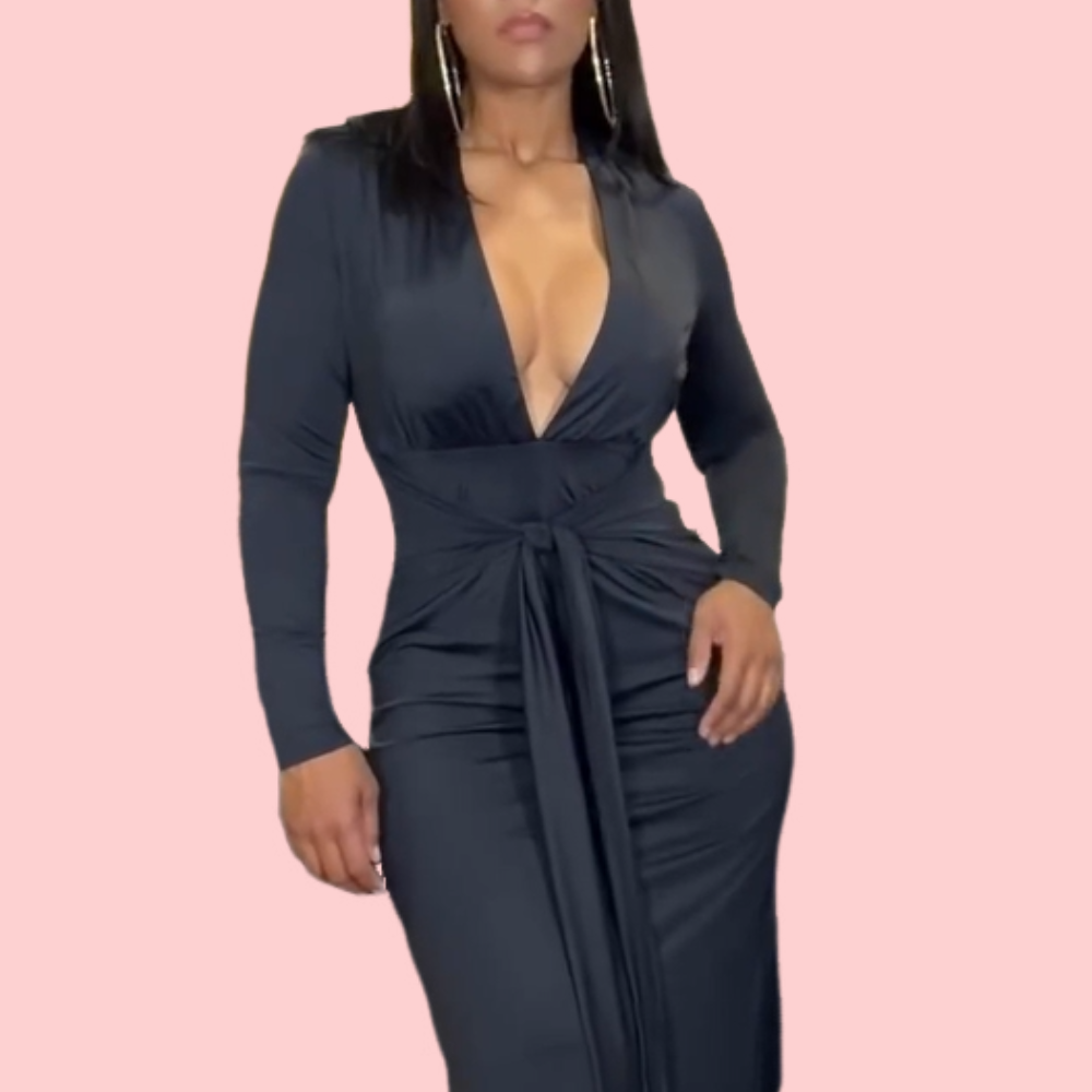 V-Neck Tie-Waist Maxi Dress