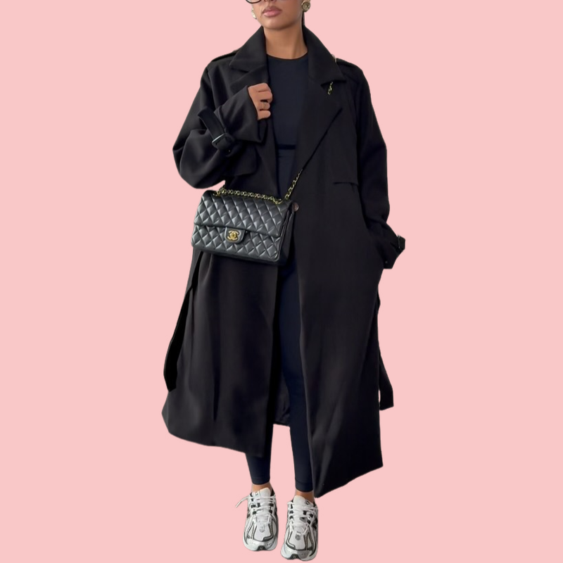 Black Stand Collar Long Trench Coat